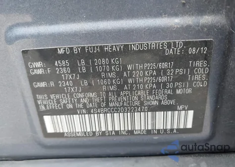 2013 Subaru Outback 2.5I Premium from USA, damaged, VIN 4S4BRCCC2D3223470